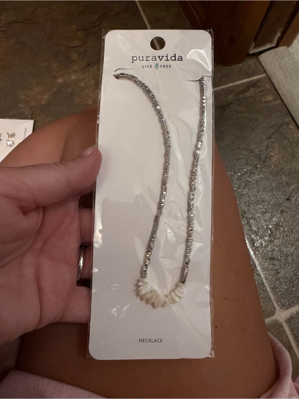 Pura Vida Silver Beaded Necklace with White Shell Accent